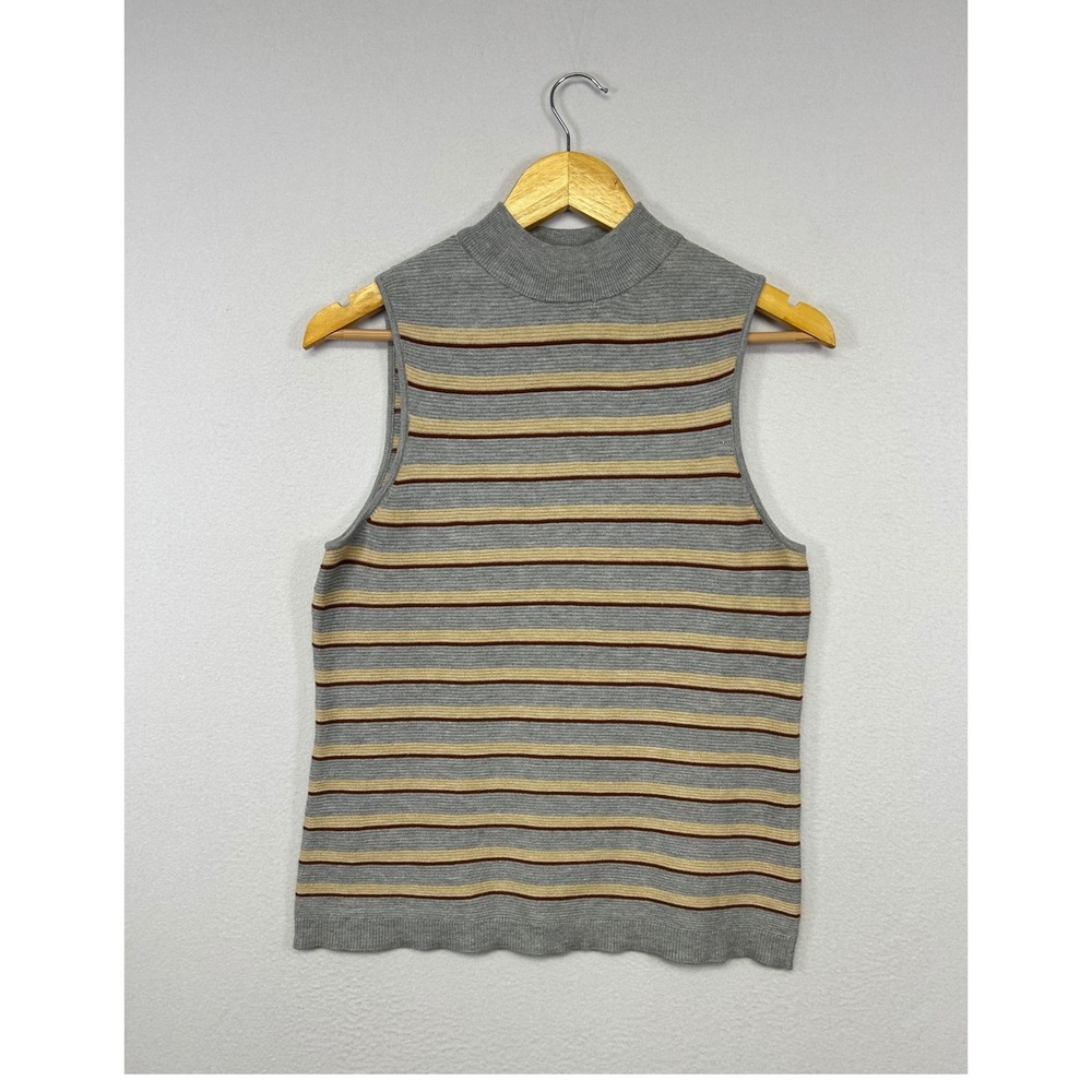 Preppy Cara Santana x Nine West Womens Large Grey Striped Mock Neck Sweater Tank